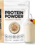 Clean Simple Eats Whey Protein Powder, Coconut Cream Flavor Naturally Sweetened, 100% Grass Fed Protein Powder with Digestive Enzymes & No Artificial Ingredients, Gluten Free, 30 Servings