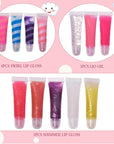 12Pcs Sparkle kids Lip Gloss Set with Unicorn Keychain Carrying Case, Assorted Flavors Moisturizing Shimmer Glossy Lip Party Favor Make-up for Girls and Teens Ages 5+