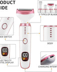 Electric Razors for Women, Bikini Trimmer for Women 5 in 1 Body Shaver for Nose Hair Face Eyebrow Arms Legs Armpit Underarm Pubic Area, Replaceable Lady Facial Razor Painless USB Charge Female Gift