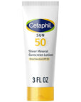 CETAPHIL Sheer Mineral Sunscreen Lotion for Face & Body 3 fl oz 100% Mineral UVA/UVB Filters: Zinc Oxide & Titanium Dioxide Broad Spectrum SPF 50 For Sensitive Skin Dermatologist Recommended Brand