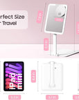 Benbilry Foldable Travel Makeup Mirror with Lights and 20X Magnification, Rechargeable Tabletop LED Vanity Mirror with Adjustable Stand, 3-Colored Dimmable Lighting, Portable Cosmetic Mirror, White