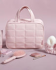 BAGSMART Travel Toiletry Bag with Jewelry Organizer, Hanging Travel Bag for Toiletries, Puffy Makeup Cosmetic Bag Organizer, Carry-on Travel Accessories Essentials, Pink-M