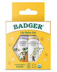 Badger Classic Organic Lip Balm Set - Yellow Box, Light Silky Long Lasting Lip Moisturizer Gift Set, All Natural Lip Balm Variety Pack Lip Set (Tangerine, Lavender Orange, Vanilla, Grapefruit), 4 pack