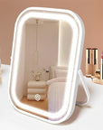 Travel Makeup Mirror with Lights, Portable Small Beauty LED Vanity Mirror with Lights, 1200mAh Battery, Dimmable Touch Screen, Tabletop Folding Compact Mirror,Women Gift
