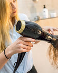 Olivia Garden 1875W Ceramic + Ion Professional Hair Dryer for Men and Women - Fast Drying Blow Dryer - Powerful Ionic Generator - 3 Heat Settings - with 2 Nozzles and Storage Bag - (Black/Gold)