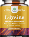 L Lysine 1000mg Free Form - High Strength L-Lysine Supplement for Eye Health Lip Care Collagen Synthesis and Immune Support - Essential Amino Acid Vegan Non-GMO 1000mg per Serving - 100 Tablets