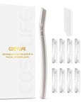 Eyebrow Razor Dermaplaning Tool with 10 Blade Refills Exfoliating Face Razors for Women Facial Razor for Peach Fuzz and Eyebrow Hair Removal