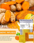 Turmeric Wash and Care 3 Piece Set, Turmeric Trio: Kojic Soap Bar/Facial Pads/Face Cleansing Wash with Brush, Jabon de Curcuma, Tumeric Soap Facial Cleaner Skincare Three Set for Face & Body (A)