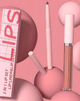 evpct Retractable 1Pcs Lip Liner Pencils and 1 Pcs Lip Gloss Makeup Set for Shaping & Sculpting Lips, Brown Long-Lasting Waterproof Longwear Matte Rich Lip Colors Liner Crayon Liquid Lipstick 05#