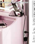 LIKIMIO Small Makeup Vanity Desk with Mirror and Lights, Vanity Table Set with Storage Drawer, Chair and Three Shelves, Bedroom, Pink