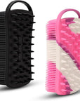 2 PC Silicone Body Scrubber, 2 in 1 Exfoliating Shower Bath Scrubber, Soft Silicone Loofah for Sensitive Skin, Shower Hair Scalp Massager, Easy to Clean, Lather Well (Black&Purple)