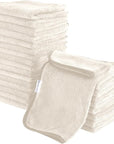 Cosy Family 24 Pack Soft Washcloths Set - 12 x 12 inches, Quick Drying - Highly Absorbent Coral Velvet Fingertip Towel Bathroom Wash Clothes for Bath, Spa, Facial, Kitchen - Cream