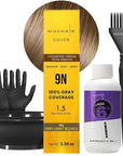 MOEHAIR Hair Coloring Kit | 9N Permanent Hair Color (Very Light Blonde), 20 Volume Developer 6%, Coloring Brush, Gloves & Mixing Bowl | Keratin Infused Color | Gray Coverage | Adds Shines & Softness