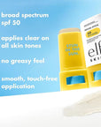 e.l.f. SKIN Suntouchable Invisi-Stick SPF 50, Clear Sunscreen For A Natural Finish, Made With Moisturizing Sunflower Seed Oil, Vegan & Cruelty-Free