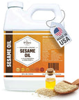 ORGANIC SESAME OIL (16 oz) Premium Cold Pressed Unrefined | 100% Pure Sesame Oil for Skin, Face, Hair, Soap Making | Carrier for Essential Oils | Available in Bulk | 16 FL OZ