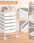 6 Tier Utility Rolling Cart with 6 Drawers Multipurpose Rolling Storage Cart with Wheels and Handles for Office Classroom Kitchen Bathroom Bedroom Organization White