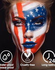 BADCOLOR 3PCS Blue White Red Face Body Paint Stick, Cream Blendable Eye Black for Softball Football Baseball Lacrosse American Flags, Professional Face Painting for Halloween SFX Independence Day