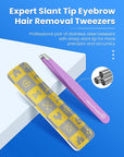 Expert Slant Tip Tweezers with Leather Case, GlamTweeler Sharp & Precision Stainless Steel Tweezer for Eyebrows, Facial Hair and Fine Hairs Removal (Violet)