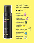 B.TAN Dark Mousse Self Tanner, 1 Hour Sunless Tanner, Vegan, Cruelty Free, 6.7 Fl Oz