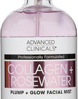 Advanced Clinicals Collagen + Rosewater Face Toner Skin Care Reviving & Hydrating Facial Mist for Face, Non-Greasy Instant Hydration Face Spray W/Pure Rose Water, Collage, & Natural Extracts, 8 Fl Oz