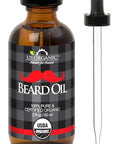 US Organic Beard Oil, 100% Pure, USDA Certified, Softens, shine, moisturizes, Amber Glass Bottle with Eye Dropper, 2 Ounce
