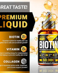 PURE RESEARCH Biotin & Collagen 60,000mcg Hair Growth Liquid Drops, Supports: Strong Nails, Glowing Skin, Healthy Hair Growth, More Absorption Than Capsules & Pills (4Fl Oz)