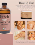 Kitsch Organic Castor Oil for Hair Growth - 100% Pure Castor Oil, Organic Cold Pressed Unrefined Glass Bottle for Face, Skin, Lashes, Brows, Scalp, Nails & Belly Button - Hexane Free, USDA - 16 oz