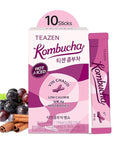 TEAZEN Mulled Wine Kombucha Tea, Spice Tea, Live Probiotics & Postbiotics, Relaxation and Warmth for Colds and Sore Throat, Electrolyte & Hydration Drink Mix, Sugar Free, 10 Sticks, 1.76oz