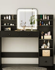 Makeup Vanity Desk with LED Mirror & 5-Tier Sloped Shelves, 7 Open Storage Areas & 3 Drawers, Adjustable 3-Color Lighting Dressing Table