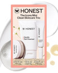 Honest Beauty The Icons Skincare Trio Travel Kit | Mini Hydrogel Cream, Gentle Gel Cleanser, Vitamin C Radiance Serum | Gentle for Sensitive Skin + Vegan