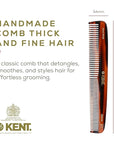 Kent 9T Tortoiseshell Fine and Wide Tooth Comb - Large Handmade and Saw-Cut Detangler for Wet Hair - Durable Grooming for Men and Women - Made in England