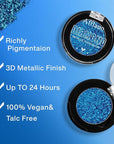 Blue Metallic Eyeshadow Single, Highly Pigmented Fine Pressed Glitter Diamond Eyeshadow with Shimmer finish, Long Lasting Blendable Bright Sparkle Eye Shadow for Blue Eyes/Eyeliner, Waterproof Vegan