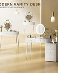 WinZo 24" Vanity Desk with Mirror and Lights, Small Makeup Vanity Table with 1 Storage Drawers, 3 Color Touch Screen Stylish Dressing Table for Small Spaces & Bedroom, White