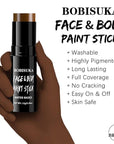 BOBISUKA Brown Face & Body Paint Stick Water-Based Washable Face Paint Makeup Stick for Halloween Skeleton, Skull, Devil, Demon, Fox, Hunting, Camo, Cosplay, SFX, Sports Eye Black & Costume Party