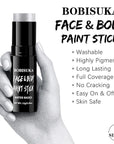 BOBISUKA Metallic Silver Face & Body Paint Stick Water-Based Washable Face Paint Makeup Stick for Halloween Skull, Goth, Robot, Ice Queen, Galaxy, Cosplay, SFX, Sports Eye Black & Costume Party