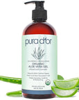 PURA D'OR 16 Oz ORGANIC Aloe Vera Gel - Lavender - All Natural - ZERO Artificial Preservatives - Deeply Hydrating & Moisturizing - Sunburn, Bug Bites, Rashes, Small Cuts, Eczema Relief - Skin & Hair