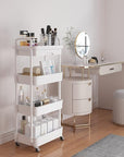 Calmootey 4-Tier Rolling Utility Cart with Drawer,Multifunctional Storage Organizer with Plastic Shelf & Metal Wheel,Storage Cart for Kitchen,Bathroom,Living Room,Office,White