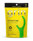GRIN XtraFine Flosspyx, Floss Picks, 75 Count, Dental Flossers, Minty Flavor, Recycled Plastic, for Super Tight Teeth, Longer Floss Head, Slide Between Teeth, Includes Safe Soft Fold-Back Tooth Pick