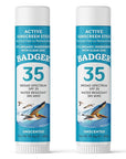 Badger Mineral Sunscreen Face Stick SPF 35, 97% Organic Unscented Zinc Oxide Travel Sunscreen, Coral Reef Safe Travel Size Stick, .65 oz, 2-Pack