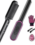 Hair Straightener Brush, TYMO Ring Hair Straightener Comb Straightening Brush for Women with 5 Temps 20s Fast Heating & Dual Voltage, Black