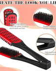 CHENGU 2 Pcs Straightening Comb For Hair, Boar Bristles Clamp Double Sided Brush Hair Straightening Brushes Comb Flat Iron Styling for Knotty Unkempt(Black, Red)