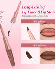 2-IN-1 Lip Liner and Lip Stain, High Pigmented Long Lasting Velvet Lip Tint, Well-Defined Lipliner, Weightless Waterproof Not Animal Tested, Matte Finish Makeup