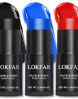 Red & Blue & Black Face Body Paint Stick, Football Baseball Eye Black Stick for Sports, Professional Halloween Face Makeup Kit for Zombie Clown Vampire Joker Costume Makeup