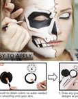 UCANBE Black White Face Body Paint with Painting Brush Kit, Cream-to-Powder Goth White Foundation + Black Greasepaint for Kids & Adult Halloween, SFX Makeup Set for Clown Skull Mime Cosplay & Costume