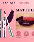 3 Pcs Peel Off Lip Stain Lip Tint Set, Lip Stain Peel Off Matte Lip Liner, Long-Lasting Lip Tint Stain Peel Off Lip Gloss, Waterproof Non-stick Cup Peel Off Lipstick Lip Stains for Women