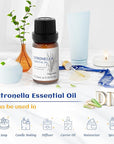 HIQILI 0.33 Fl Oz Citronella Oil for Homemade Sprays, Add to Diffuser, 100% Pure and Natural Undiluted, Portable - 10ml