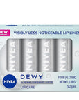 NIVEA Dewy Lip Balm with Hyaluronic Acid, Skin Care Gifts for Mom, Leaves Visibly Less Noticeable Lip Lines and No Waxy Feel, 0.18 Oz, Pack of 4