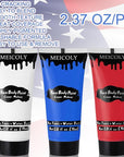 MEICOLY Red White Blue Face Body Paint with Setting Powder and Sponges,Water Based Face Paint for Halloween SFX Clown Devil Spiderman Cosplay Makeup,4th of July Body Paint