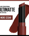 Maybelline Color Sensational Ultimatte Matte Lipstick, Non-Drying, Intense Color Pigment, More Cedar, Deep Rust Brown, 1 Count
