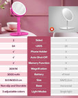 B Beauty Planet Makeup Mirror with Lights, Lighted Magnifying Mirror 30X with 3 Lighting and Adjustable Brightness, 2-Sided Height Adjustable Vanity Mirror for Bathroom, Gifts for Women Hot Pink